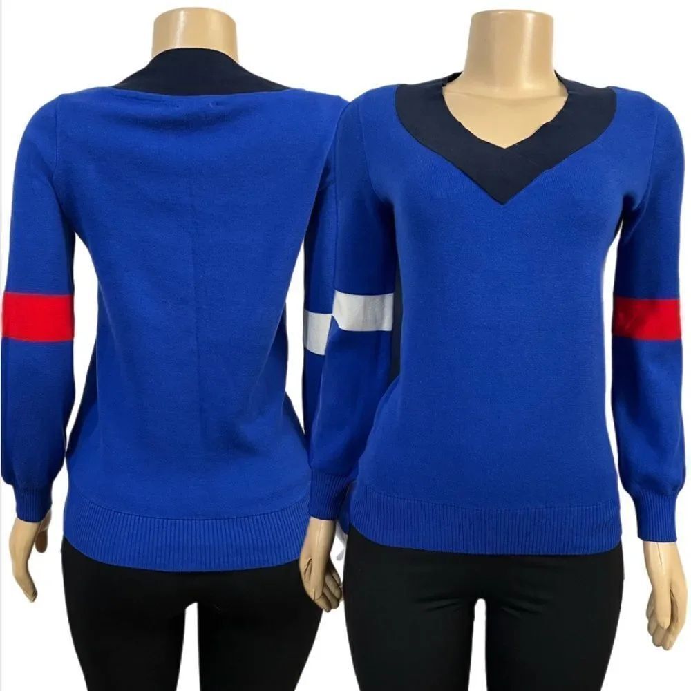 Tommy Hilfiger Women Long Sleeve V Neck Sweater Blue Red White XSmall New